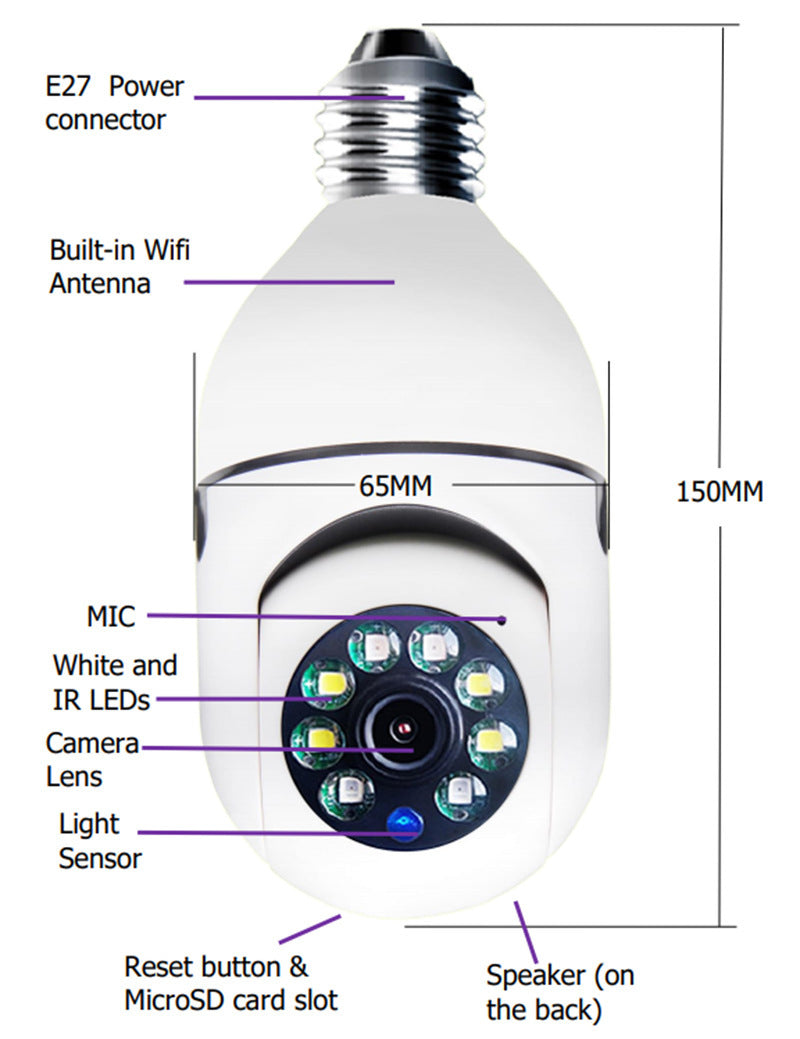 WiFi CAMERA 1080P Bulb 4X Zoom Camera E27 Home 2.4GWiFi Alarm Monitor